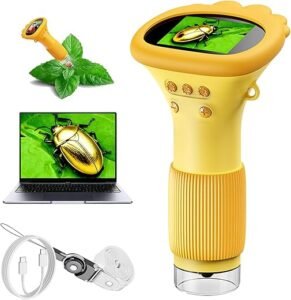 Buggy Lens Microscope Toy, Buggylens Magnifier, 2" IPS Screen 1000x Handheld Digital Microscopes HD Pocket Portable Microscopes with Adjustable Light, Mini Digiscope Kids for Exploring Nature (Yellow)