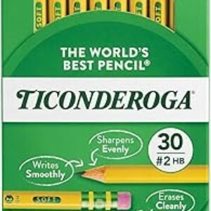 Ticonderoga Wood-Cased Pencils, Pre-Sharpened, #2 HB Soft, Yellow, 30 Count