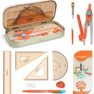 YPLUS Geometry Set for Students, Math Protractor Compass with Rulers Mechanical Pencil, Box of Protactors Kit for Class Supplies and School Kids Toddler - 12 Pcs, Back to School Supplies for Kids